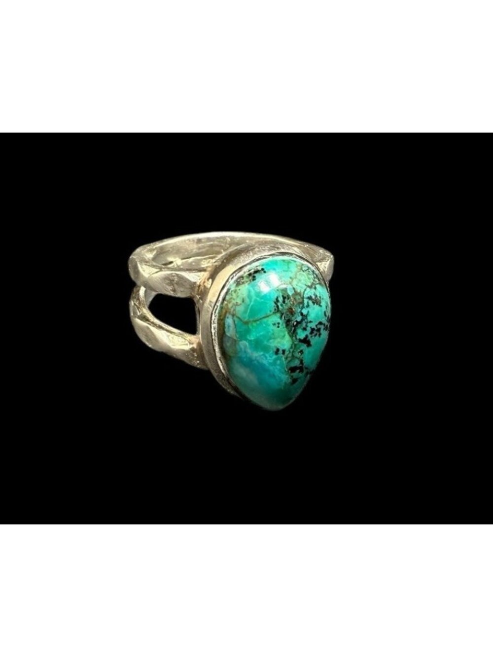 Vintage Sterling Silver Turquoise Hammered Double Band Ring Size 4 Southwest